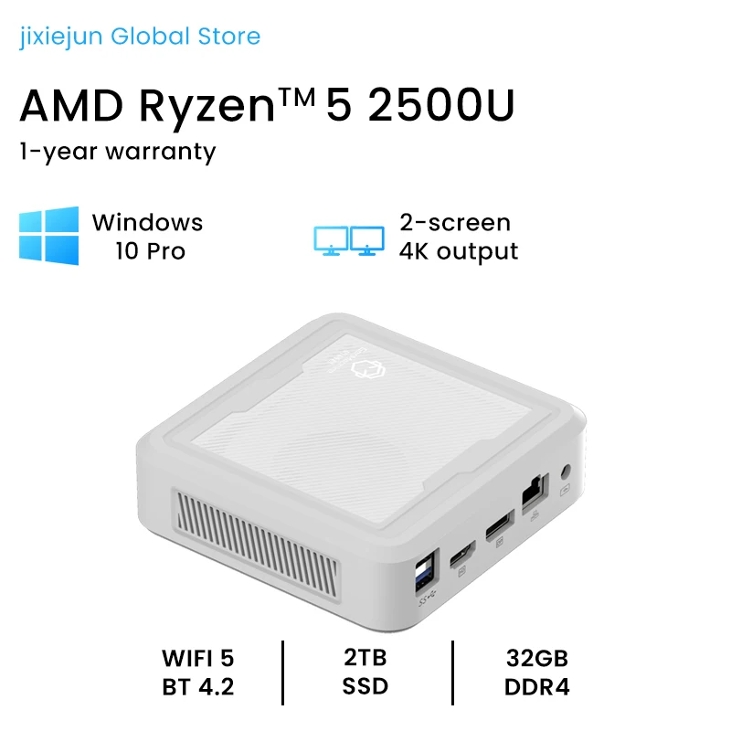 Genmachine AMD 2500U Mini PC RX Vega 10 Graphics DDR4 Up 32GB NVME WiFi5 Bluetooth 4.2 Windows 11 DIY Gaming PC