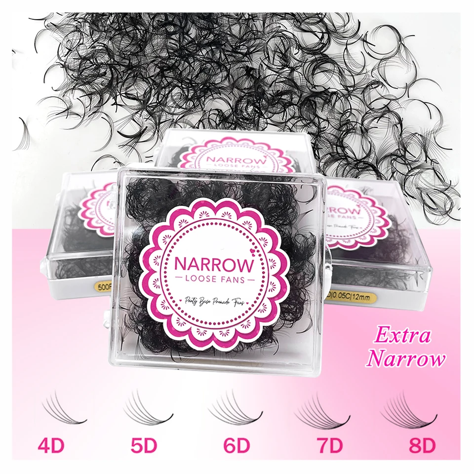 4D 5D 6D 7D 8D Extra schmale Fächerwimpern Mittlerer Stiel Spitze Basis Wimpernverlängerung Vorgefertigtes Volumen Lose schmale Fächerwimpernverlängerung Image