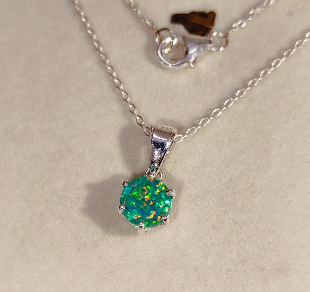 Ciondolo in opale verde, collana in argento sterling 925 con ciondolo in opale verde arcobaleno taglio rotondo, collana in opale verde bello, collana