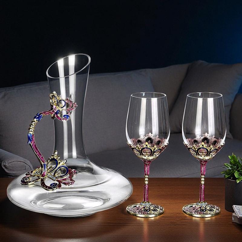 Bicchieri da vino smaltati vintage, bicchieri da vino a corona creativi, calici, bicchieri da vino rosso, decanter vintage, regali di Natale, regali p