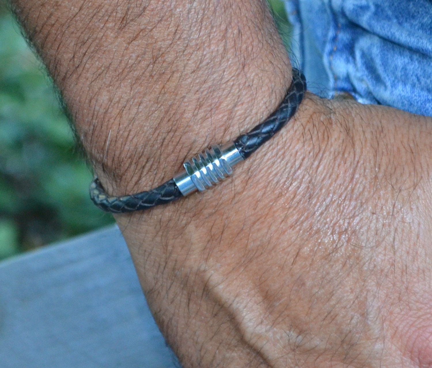 Bracciale in pelle da uomo - Bracciale in pelle, Bracciale nero da uomo, Bracciale in pelle da uomo, Gioielli da uomo, Braccialetti da uomo, Regalo pe