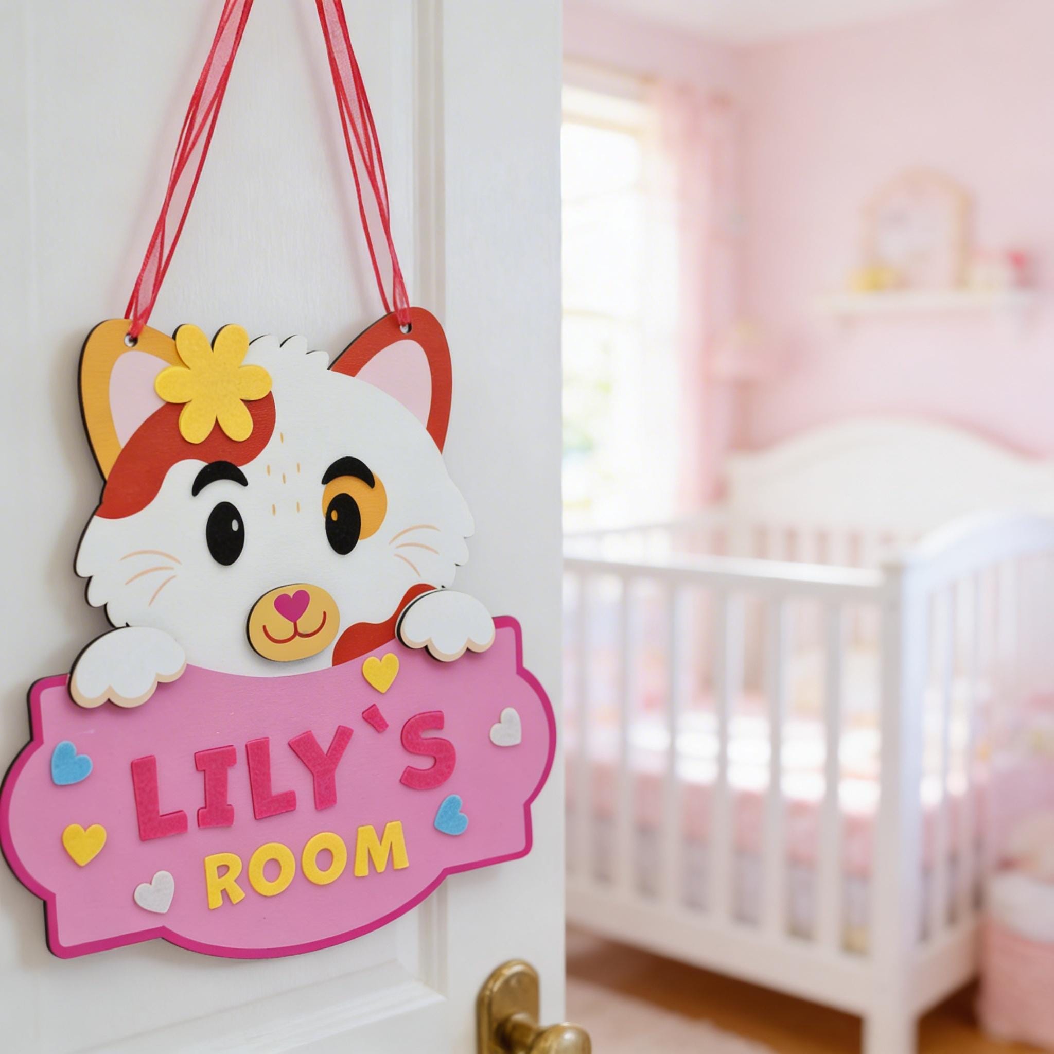 Targa personalizzata per porta con nome per cameretta bambine, targa personalizzata per porta gatti, decorazioni rosa per cameretta bambine, targa con