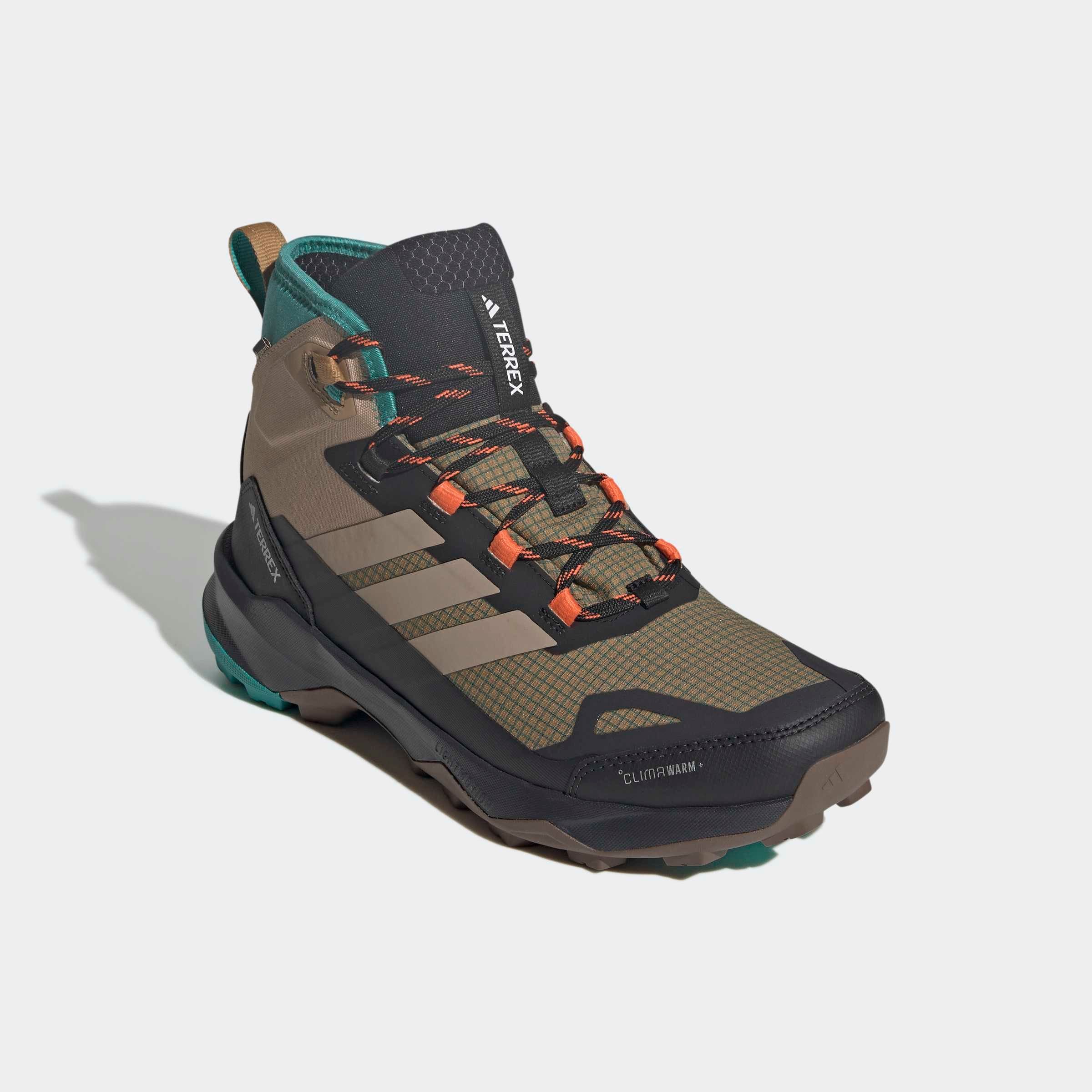 Wanderschuh ADIDAS TERREX "TERREX SKYCHASER AX5 MID GORE-TEX CLIMAWARM+", Herren, Gr. 48, cardboard, blanch cargo, pure teal, Synthetik, Textil, Schuhe Wanderschuh, wasserdicht und wärmend