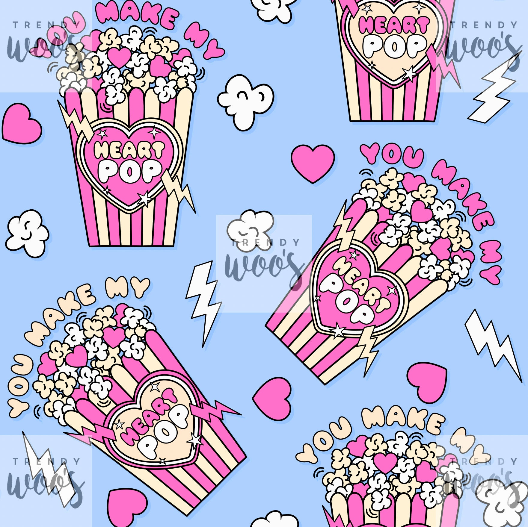 Vous faites mon coeur pop Saint-Valentin amour pop-corn rétro fille rose pastel motif sans couture/conception de tissu/motif de surface/motif numériqu