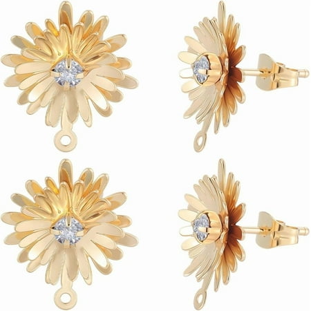 1 Box 14Pcs Sunflower Stud Earring Findings 18K Gold Plated Dainty Flower Earring Post with Loop with 14Pcs Ear Nuts for DIY Women Jewelry Making Supplies Gold DIY