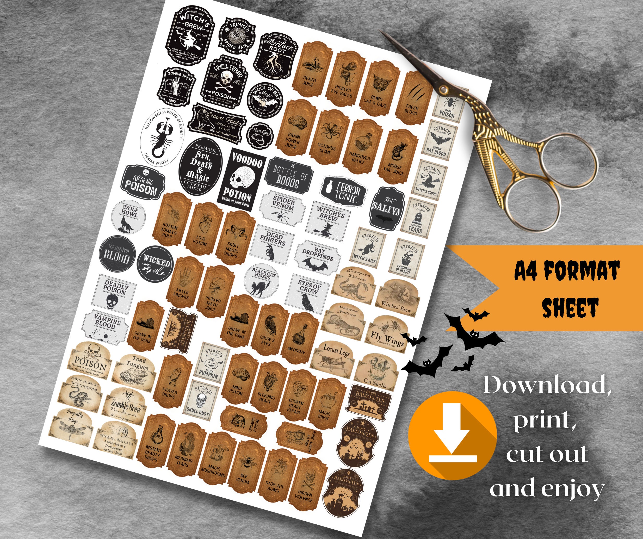 80 mini etichette per pozioni da farmacia, etichette stampabili per pozioni da mago, etichette stampabili per pozioni in miniatura, etichette per bott
