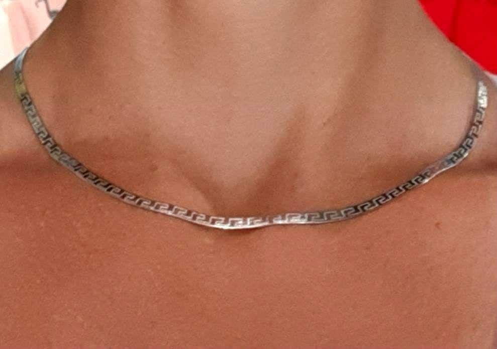 Collana a spina di pesce Catena piatta a serpente Collana a serpente in argento Sterling 925 Collana a meandro Catena greca a meandro Collana a serpen