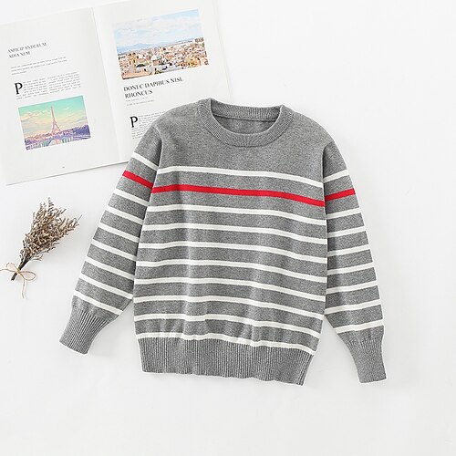 Kinder Jungen Pullover Gestreift Langarm Rundhalsausschnitt Outdoor Mode Marineblau Herbst Kleidung 4-12 Jahre Image
