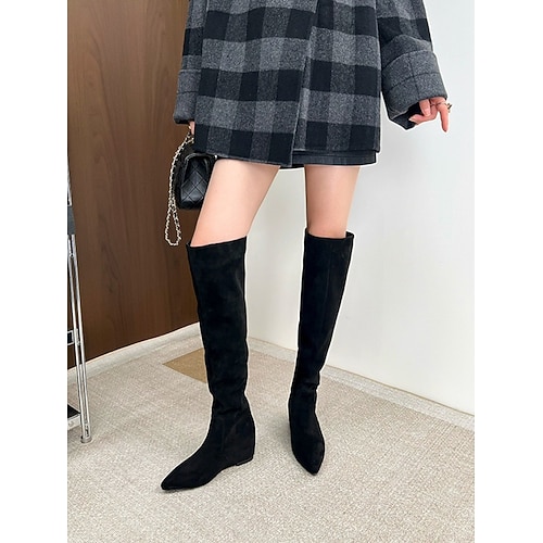 Damen-Kniehohe Wildlederstiefel, spitze Zehenpartie, modische Stiefel mit Absatz für Freizeit und Abendgarderobe Image