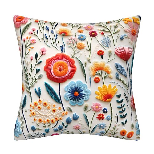 Dekorativer Kissenbezug mit floralem 2D-Flachdruck und angedeuteter Stickerei aus weichem Polyestergewebe für Sofa, Schlafzimmer, Wohnzimmer und mehr. Image