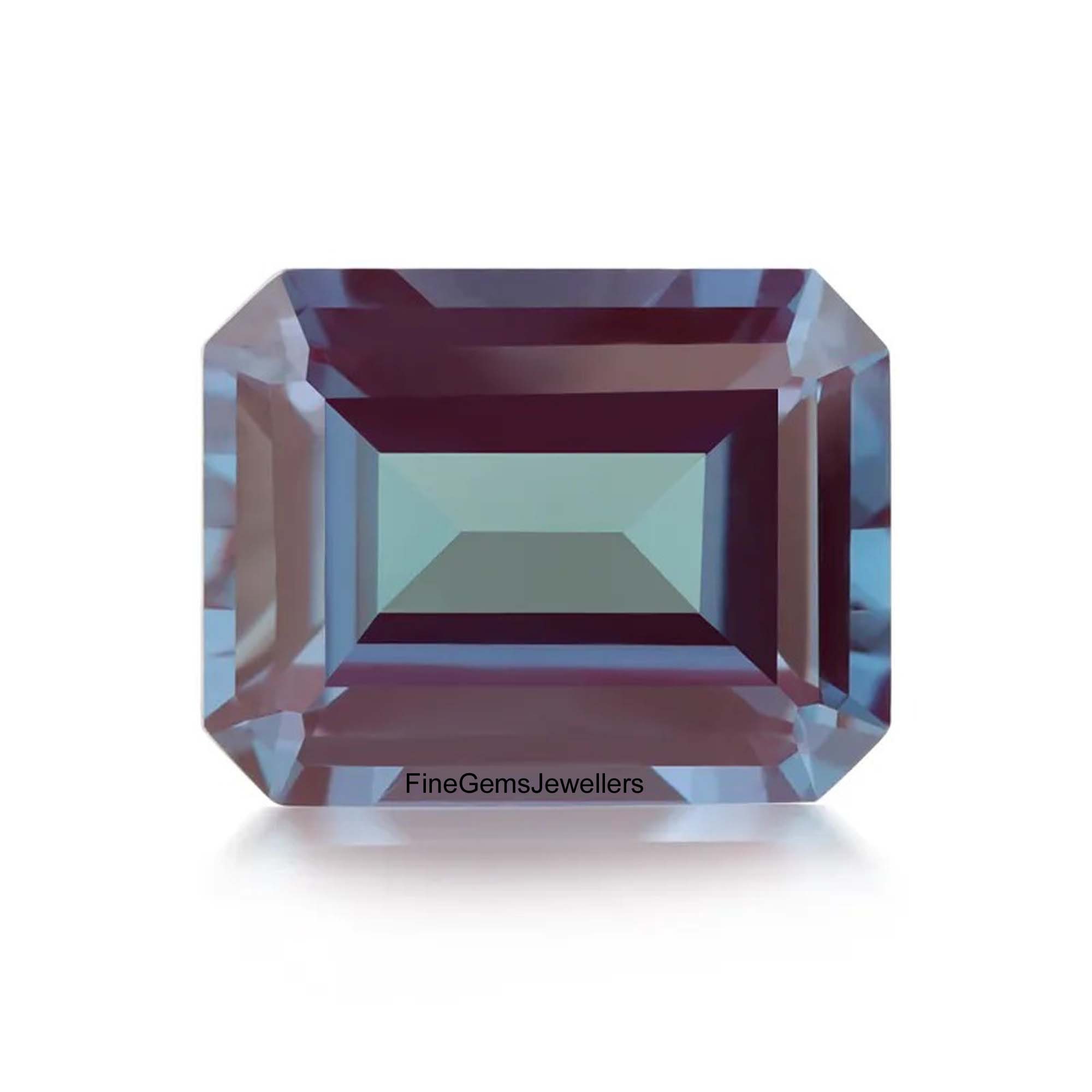 Pietra preziosa taglio smeraldo Alessandrite, pietra preziosa sciolta Alessandrite che cambia colore, pietra preziosa Alessandrite per la creazione di