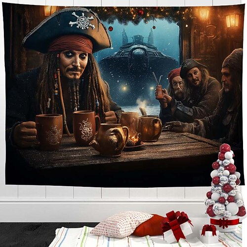 Weihnachtsteppich – festlicher Wandbehang für die Feiertage, Weihnachtsmann, Schneeflocken, Weihnachtsbaum, Winterwunderland, dekorativer Wandteppich für Schlafzimmer und Wohnzimmer Image