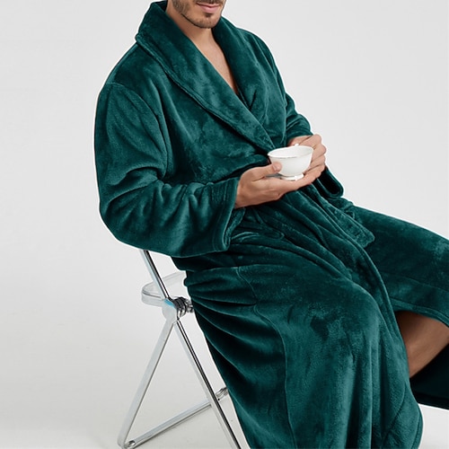 Herren Freizeitkleidung Nachthemd Bademantel Einfach Stilvoll Komfort Heim Täglich Baumwolle Thermowarm Atmungsaktiv V Ausschnitt Langarm Herbst Winter Schwarz Wein Image