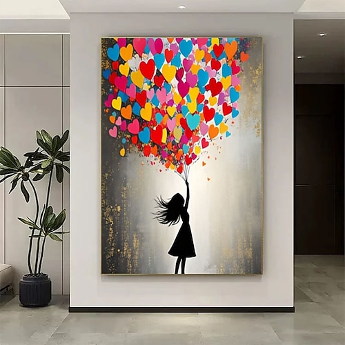 Handgemalte Graffiti-Träume von Ballonherzen, farbenfrohe Kunst, skurrile Dekoration, Kinderzimmer- und Wohndekoration, Herzmotiv, lebendige Malerei Image