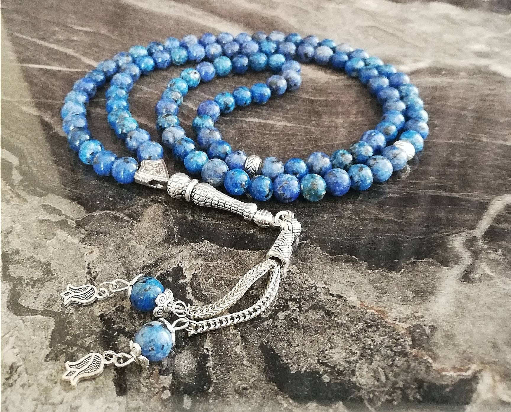 VERA giada blu, perline di preghiera islamiche, pietra naturale, 99 perline, Tasbih, Misbaha, Tasbeeh, musulmano, Misbah, Tasbih 99, Tasbih personaliz