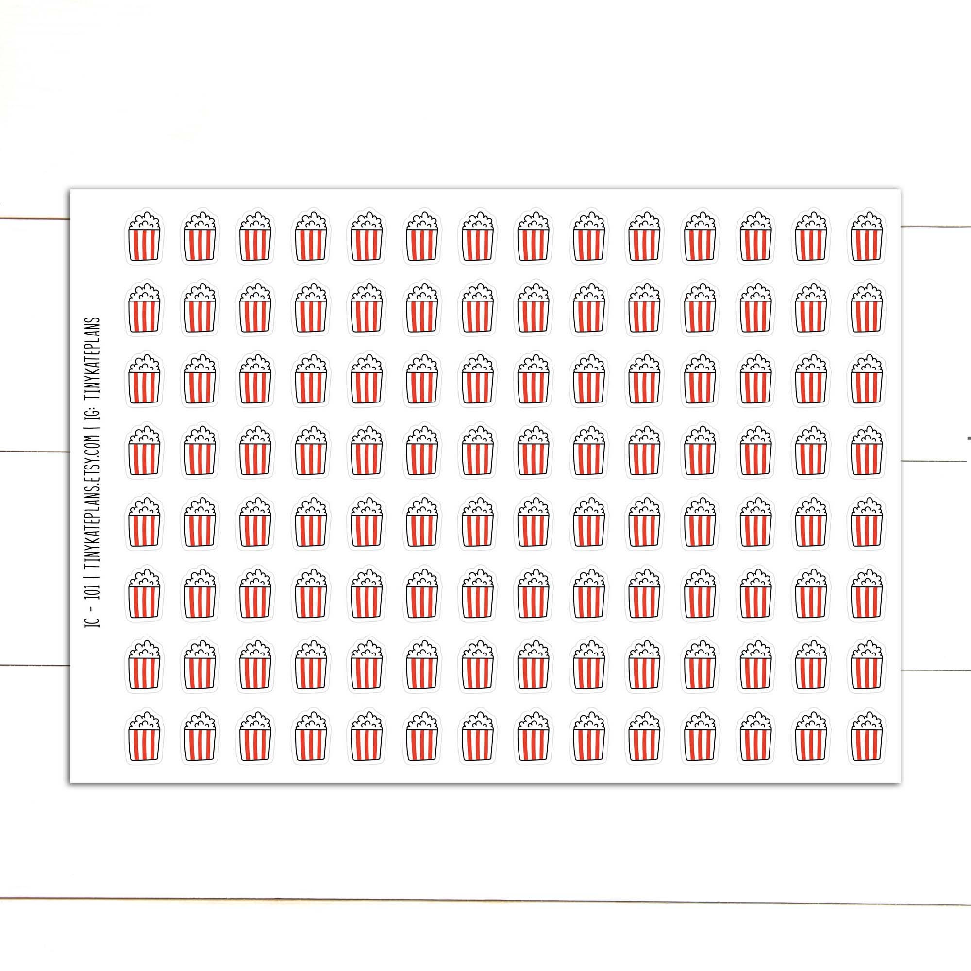 112 adesivi Popcorn Icon per planner, adesivi per planner cinema, adesivi per planner serate cinema, adesivi Popcorn Icon per bullet journal. IC-101