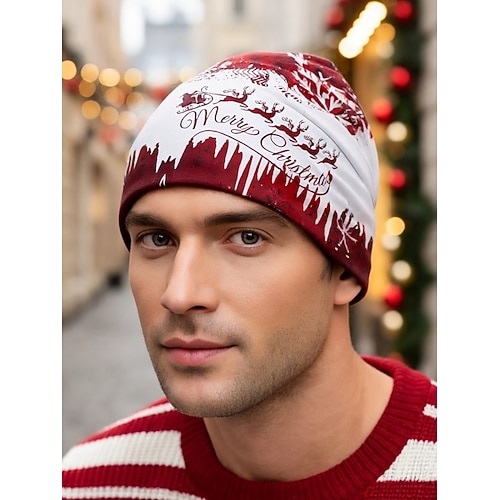 Unisex-Weihnachtsmütze mit Muster, kann auch als Halstuch verwendet werden, elastisches Material, vielseitig einsetzbar, geeignet für Winterfeiertage, als Geschenk für Freunde und Familie und für Outdoor-Aktivitäten. Image
