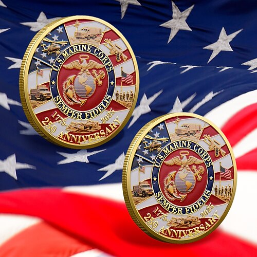 250. Jubiläums-Gedenk-Münzen – U.S. Marine Corps Design Sammlermünzen haltbare Metall-Display-Münzen für Sammler Geschenkidee patriotisches militärisches Thema Semiquincentennial Image