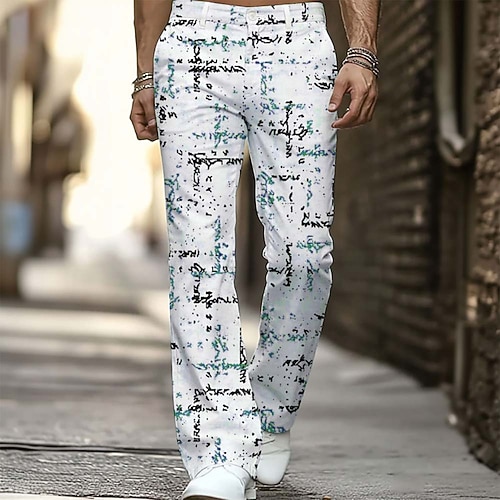 Herren Geometrisches Muster Abstrakte Kunst Hose Disco-Hosen 60er 70er Schlaghosen Mittlere Taille Lässig Outdoor Urlaub Streetwear Seitentaschen Schlaghose Frühling Herbst 3D-Druck Blau Gelb Rote Image