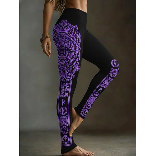 Damen Leggings Gemütliche Leggings Urlaub Vintage Ethno-Stil Volle Länge Hohe Taille Grafik Tiermotiv Drucken Bequem Hohe Elastizität Lässig Täglich Urlaub Blau Purpur Frühling Herbst Schmale Passform Image