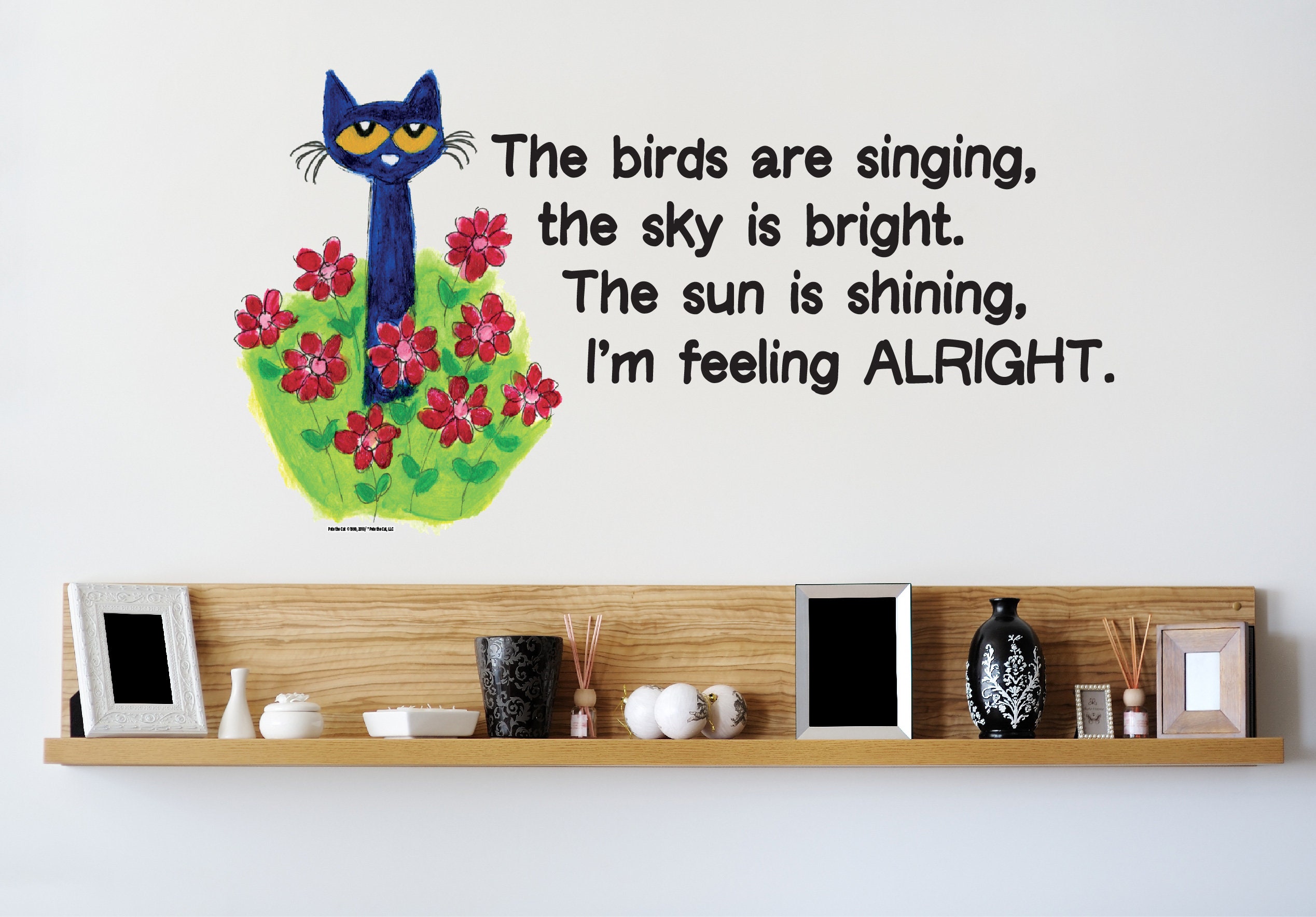Pete the Cat Book Decal - Adesivo da parete con citazione di lettura / Decalcomanie in vinile con fiore groovy per biblioteca, scuola materna, scuola