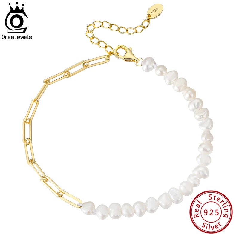 ORSA JEWELS Bracciale a catena a maglie con graffetta vintage in argento sterling 925 con perla per gioielli di moda da donna GPB01