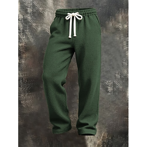 Herren Jogginghose Hose Waffelhose Kordelzug Tasche Elastischer Bund Einfach Komfort Sport im Freien Täglich Mode Lässig Dunkelbraun Schwarz Mikroelastisch Image