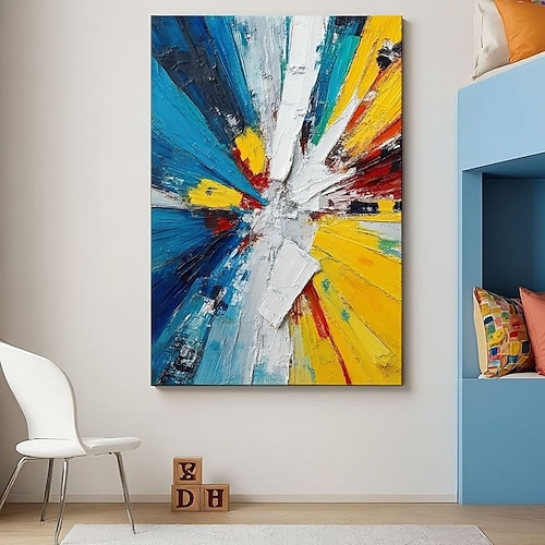 Handgemaltes, lebendiges, abstraktes, farbenfrohes Leinwandbild mit abstrakter Textur, Impasto-Technik, 3D-Spachteltechnik, Wanddekoration für Zuhause, Weihnachtsgeschenk. Image