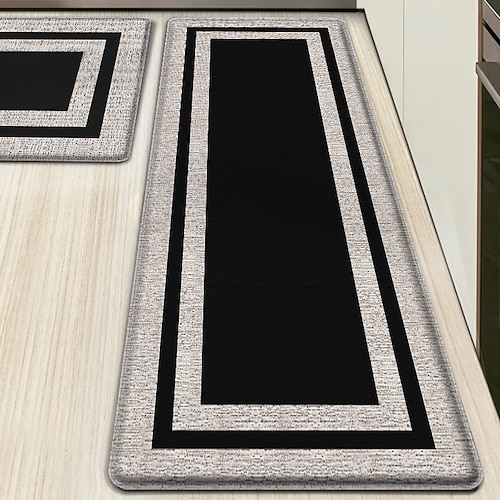 Läuferteppiche für Flur und Küche, dicke PVC-Anti-Ermüdungsmatte, Kunstleder-Optik, Doppelrahmen-Design, wasserdicht, ölbeständig, rutschfest Image