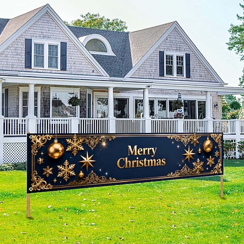 Weihnachtliches Außenbanner – fantasievolle Dekoration im Festtagsstil mit „Frohe Weihnachten