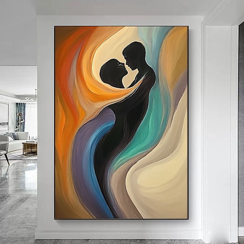 Handgemaltes abstraktes Original-Ölgemälde eines Paares auf Leinwand, großes Wandbild, individuelle Anfertigung, Wohnzimmerwanddekoration Image