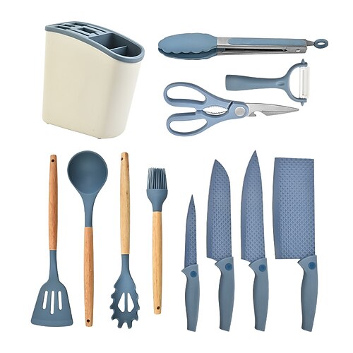 12-teiliges Küchenmesserset aus Silikon, inklusive scharfer Haushaltsmesser und Kochmessern. Image