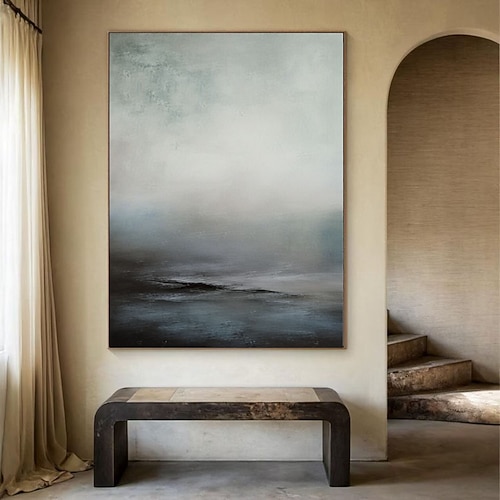 Handgemaltes Set aus 2 abstrakten Landschaftsbildern, originelle Wandkunst, 2er-Set Landschaft blau graue, gemütliche Wohnzimmerwandgestaltung Image