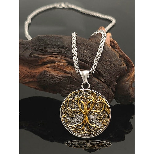 Wikinger-Halskette mit Lebensbaum-Anhänger für Herren – Legierungsmaterial, Vintage-Design in Gold und Silber, nordisch inspiriert, perfektes Geschenk für Naturliebhaber, für legere und formelle Anlässe Image