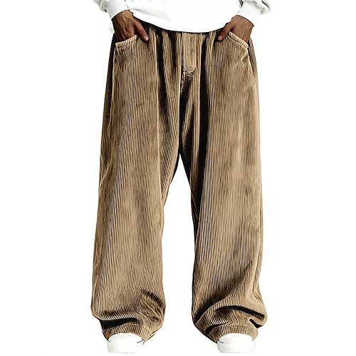 Herren Hose Cordhose Baggy-Hosen Freizeithose Gerade geschnittene Sweatpants Kordelzug Weites Bein Einfarbig Komfort Volle Länge Lässig Täglich Outdoor Mode Klassicher Stil Lässiger Schnitt Schwarz Image
