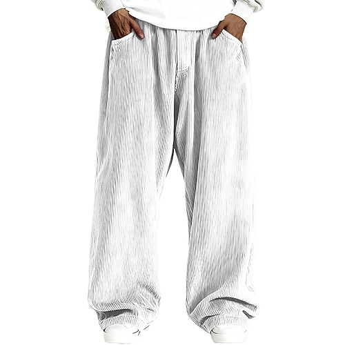 Herren Hose Cordhose Baggy-Hosen Freizeithose Gerade geschnittene Sweatpants Kordelzug Weites Bein Einfarbig Komfort Volle Länge Lässig Täglich Outdoor Mode Klassicher Stil Lässiger Schnitt Schwarz Image