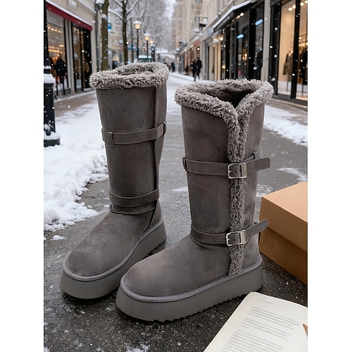 Damen-Winterstiefel aus Kunstfell – Plateausohle mit Schnallendetail, kuschelig warm, perfekt für verschneite Tage, Freizeitaktivitäten und Wintermode Image
