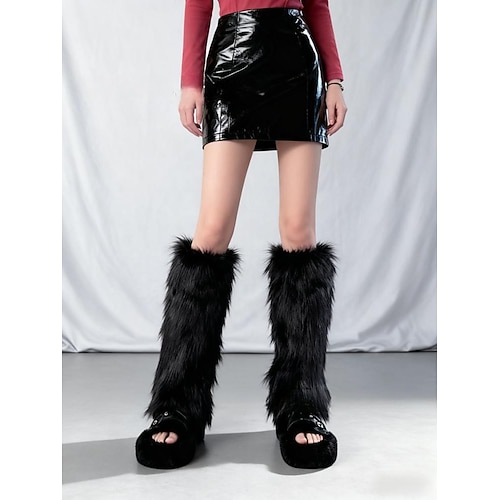 Flauschige Beinstulpen für Damen, kuschelige Wintersocken, weiche Stulpen aus Kunstfell, niedliche, warme Lagensocken, trendige Herbst-Winter-Accessoires Image