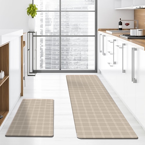 Läuferteppiche für Flur und Küche, PU-Leder-Fußmatte, dick, rutschfest, ölbeständig, strapazierfähig, pflegeleicht, modernes Wohnaccessoire, Fußmatte Image