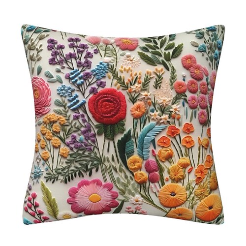 Dekorativer Kissenbezug mit floralem 2D-Flachdruck und angedeuteter Stickerei aus weichem Polyestergewebe für Sofa, Schlafzimmer, Wohnzimmer und mehr. Image
