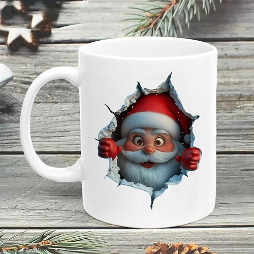 Lustige Weihnachtsgeschenktasse, 3D-Kaffeebecher mit zerbrochenem Motiv, Meme-Geschenk für Männer, Frauen und Teenager, trendige Weihnachtsmann-Tasse, Geschenk für die Weihnachtsfeier Image