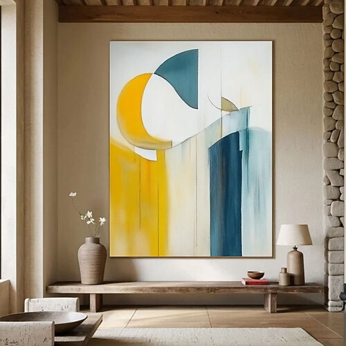 handgemaltes abstraktes blaues Ölgemälde, handgemaltes abstraktes gelbes Gemälde, blaues Wandgemälde, modernes gelbes Gemälde, Wandkunst, minimalistische blaue Wandkunst, kontrastierende Farben, Image