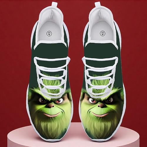 Festliche Herren-Weihnachtssneaker mit grün-weißem Design – witzige Slipper für Weihnachtsfeiern und Events Image