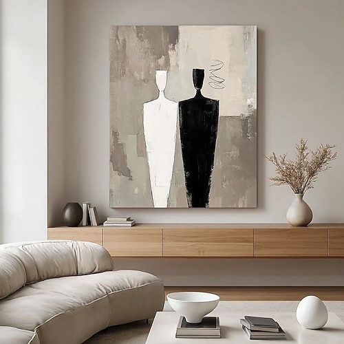Handgemaltes, modernes abstraktes Porträt-Ölgemälde, handgemalte minimalistische Figur auf Leinwand, zeitgenössisches Ölgemälde, Schwarz-Weiß-Wandbild, individuelles Gemälde für die Image
