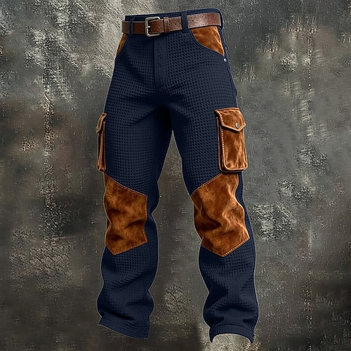 Herren Waffel Cargo-Hosen Hose Freizeithose Tasche Elastischer Bund Mehrere Taschen Einfach Komfort Weich Volle Länge Lässig Täglich Outdoor Urlaub Mode Schwarz Armeegrün Mikroelastisch Image