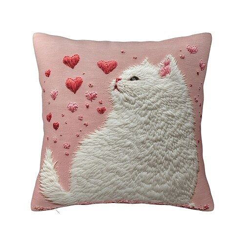 Dekokissen mit schwarzer Katze, 2D-Flachdruck, Cartoon-Design, Kissenbezug für Wohnzimmer, Sofa-Akzentkissenbezug, Zierstickerei in der Mitte, verleiht jedem Raum einen niedlichen, verspielten Stil. Image