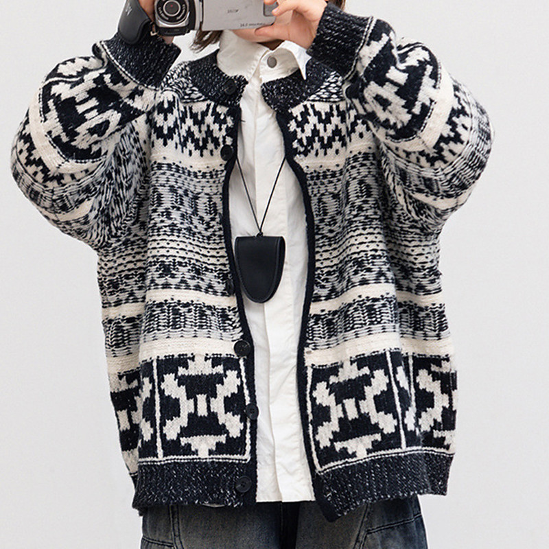 Kids Boys' Sweater Geometric Long Sleeve Buttons Outdoor Fashion Black Winter Clothes 4-12 Years