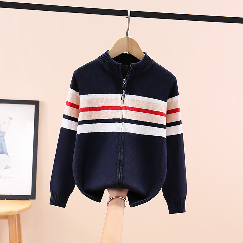 Kids Boys' Sweater Stripe Long Sleeve Keep Warm Outdoor Fashion Navy Blue Fall Clothes 4 years