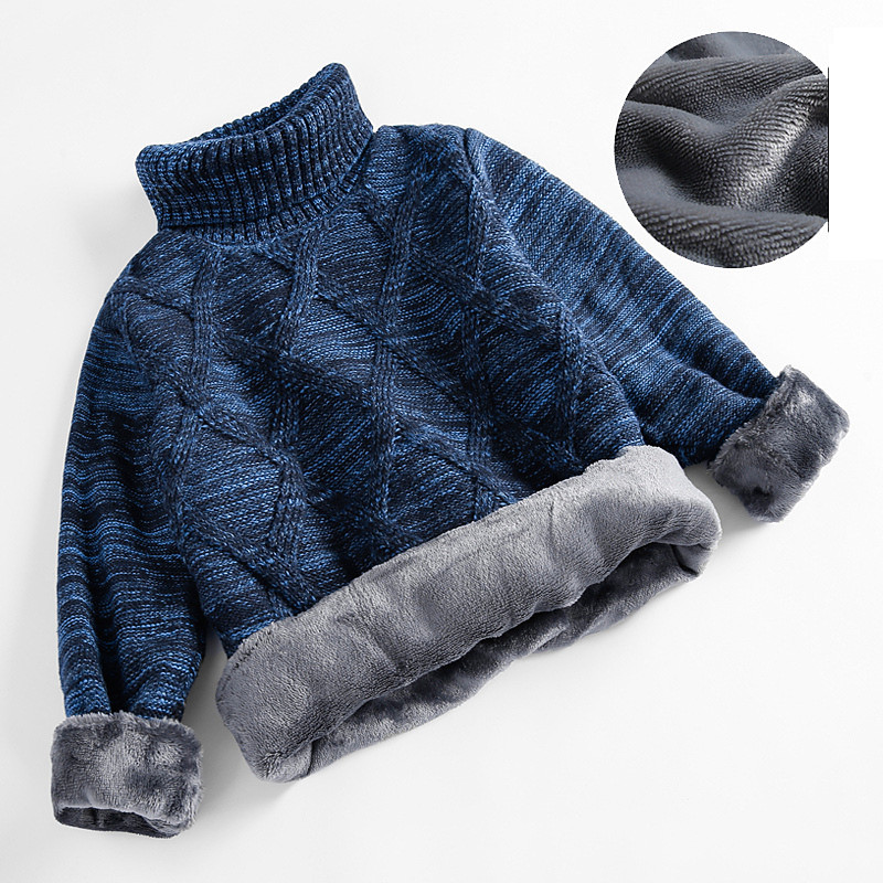 Kids Boys' Turtleneck Sweater Solid Color Long Sleeve Keep Warm Outdoor Fashion Blue Fall Clothes 4-12 Years