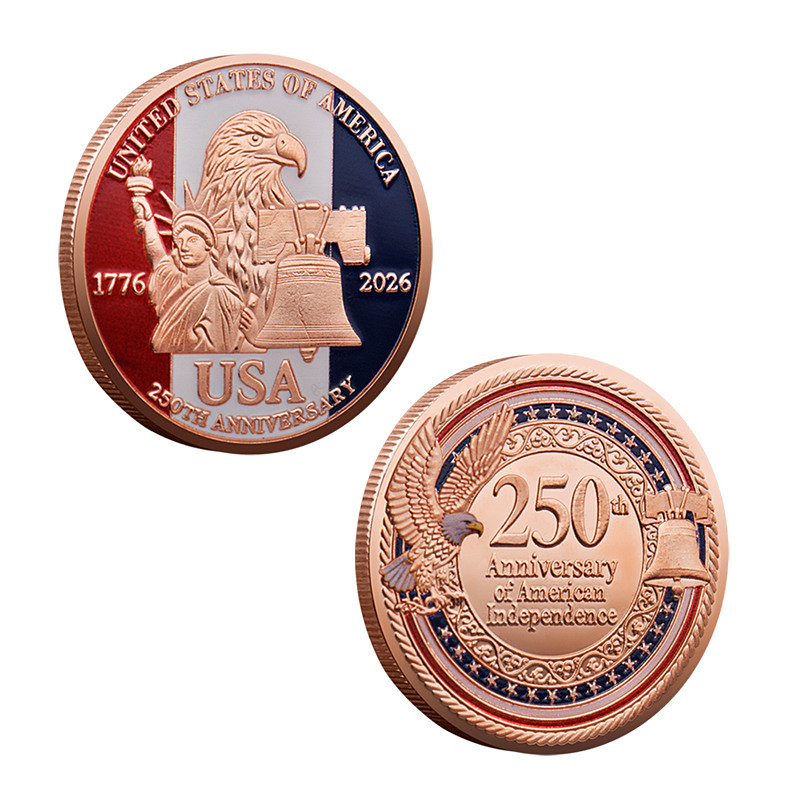 250th Anniversary Commemorative Coins - Golden American Flag Liberty Bell Design Collectible Coins, Durable Metal Anniversary Coins for Display, Collectors Gift Idea, Patriotic Design
